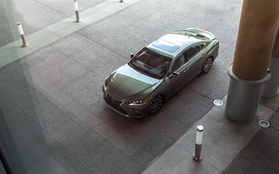 Lexus ES, 2019, 300h, top view, business class, gray sedan, new gray ES, Japanese cars, Lexus