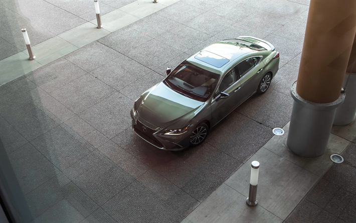 Lexus ES, 2019, 300 h, vista desde arriba, la clase de negocios, gris sed&#225;n, el nuevo gris ES, los coches Japoneses, Lexus