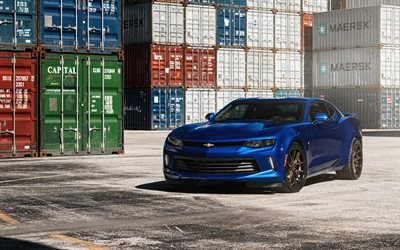 Chevrolet Camaro, Tuning, azul Camaro, coches deportivos, coches Americanos, Ferrada ruedas, Chevrolet