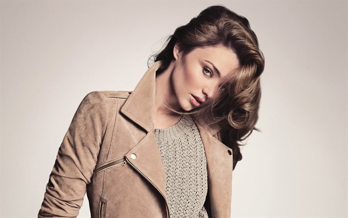 Miranda Kerr, Makeup, brown jacket, Australian supermodel, beautiful woman
