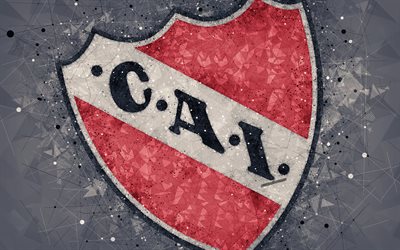 Club Atletico Independiente, CAI, 4k, logo, geometric art, Argentine football club, gray abstract background, Argentine Primera Division, football, Avellaneda, Buenos Aires, Argentina, creative art, Independiente FC