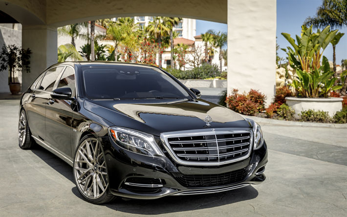 Mercedes-Maybach S500 4Matic, tuning, luxury sedan, front view, luxurious black S-class, LED, W222, Maybach, Mercedes