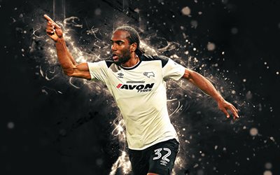 4k, Cameron Jerome, abstract art, football stars, Derby County, soccer, Jerome, Premier League, footballers, neon lights, Derby County FC