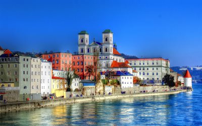 Passau, HDR, la Catedral de St Stephens, paisaje urbano, monumentos, Baviera, Alemania