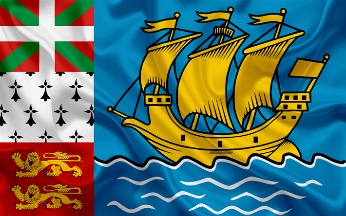 Bandera de Saint Pierre y Miquelon, 4k, textura de seda, de seda, de la bandera, los s&#237;mbolos nacionales, Francia