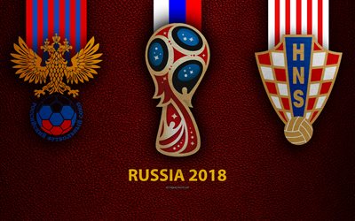Russie vs Croatie, la s&#233;rie 8, 4k, le cuir de texture, logo, 2018 la Coupe du Monde FIFA, Russie 2018, le 7 juillet, match de football, art cr&#233;atif, les &#233;quipes nationales de football