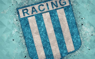 Racing Club de Avellaneda, 4k, logo, geometric art, Argentine football club, blue abstract background, Argentine Primera Division, football, Avellaneda, Argentina, creative art, Racing Club FC