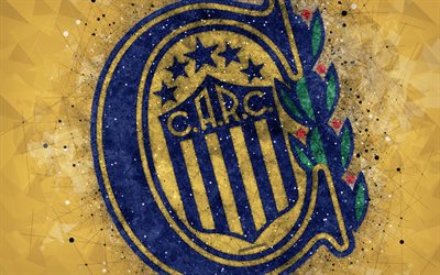 CA Rosario Central, 4k, logo, geometric art, Argentine football club, yellow abstract background, Argentine Primera Division, football, Rosario, Argentina, creative art, Rosario Central FC