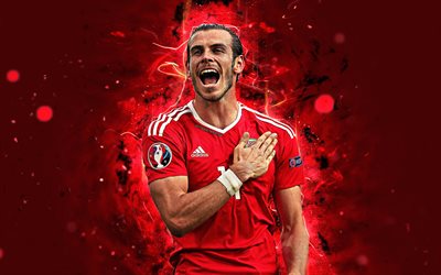 4k, Gareth Bale, abstract art, Wales National Team, fan art, garethbale11, Bale, soccer, footballers, neon lights, Welsh football team