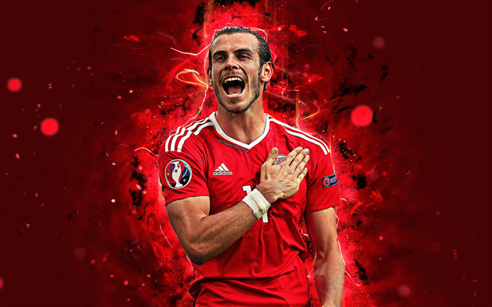 4k, Gareth Bale, l&#39;arte astratta, Galles, Squadra Nazionale, fan art, garethbale11, Bale, il calcio, i calciatori, luci al neon, squadra di calcio Gallese
