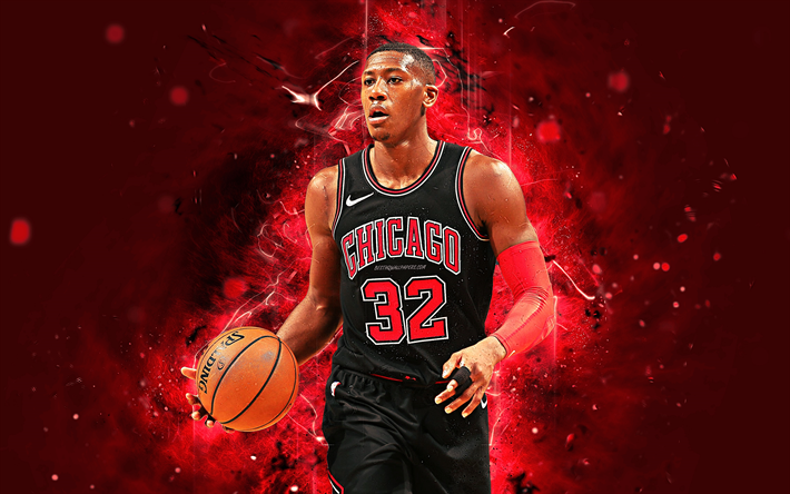 4k, Kris Dunn, abstrakt konst, basket stj&#228;rnor, NBA, Chicago Bulls, Dunn, basket, neon lights, kreativa