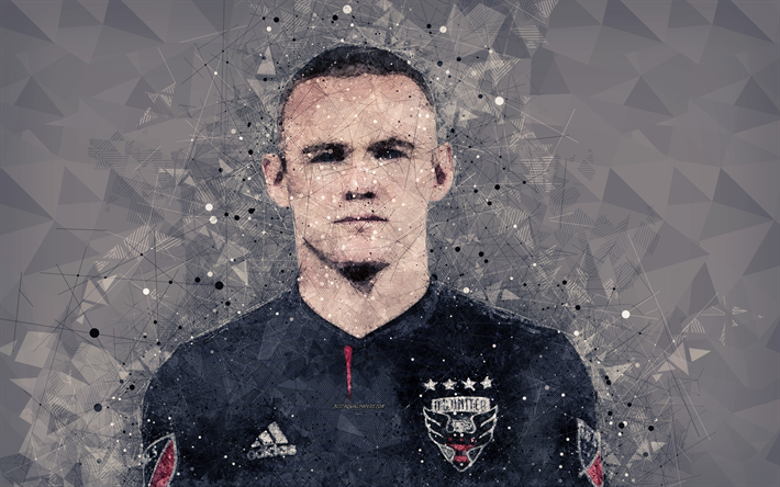 Wayne Rooney, DC United, MLS, art, 4k, English footballer, geometric art, gray background, USA, creative art