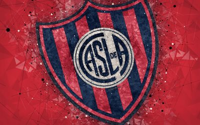 CA San Lorenzo, 4k, logo, geometrinen taide, Argentiinan jalkapallo club, punainen abstrakti tausta, Argentiinan Primera Division, jalkapallo, Buenos Aires, Argentiina, creative art, San Lorenzo de Almagro