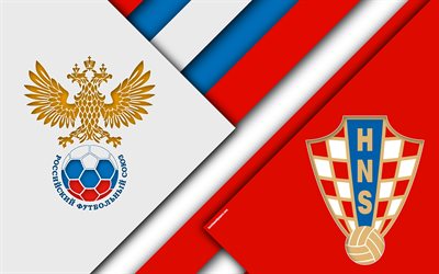 Russia vs Croatia, 4k, material design, Round 8, abstract, logos, 2018 FIFA World Cup, Russia 2018, football match, 7 July