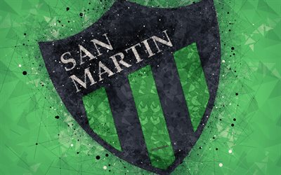 CA San Martin de San Juan, 4k, logo, arte geometrica, squadra di calcio Argentino, verde, astratto sfondo, Argentina Primera Division, calcio, San Juan, Argentina, arte creativa, San Martin FC