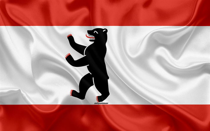 Lippu Berliinist&#228;, 4k, silkki tekstuuri, Saksa, punainen-valkoinen-punainen silkki lippu, kansalliset symbolit