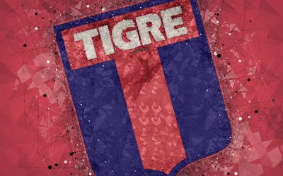 Club Atletico Tigre, 4k, logo, geometrinen taide, Argentiinan jalkapallo club, punainen abstrakti tausta, Argentiinan Primera Division, jalkapallo, Victoria, Argentiina, creative art, CA Tigre