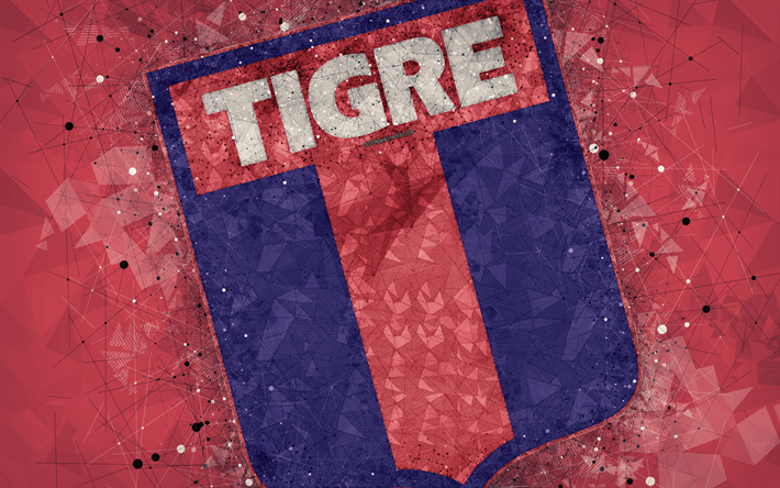 Club Atletico Tigre, 4k, logo, geometrik sanat, Arjantinli Futbol Kul&#252;b&#252;, kırmızı soyut arka plan, Arjantin, Lig, futbol, Victoria, yaratıcı sanat, CA Tigre
