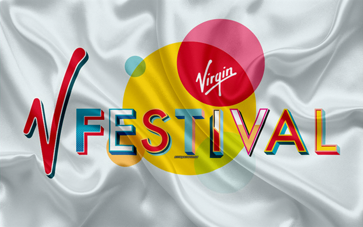 V-祭り, 4k, ロゴ, シルクの質感, 音楽祭, 絹の旗を, エンブレム, イギリス