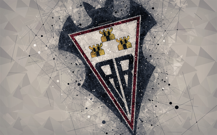 Albacete Balompie FC, 4k, geometric art, logo, gray abstract background, Spanish football club, emblem, LaLiga2, Segunda Division B, Albacete, Spain, football, creative art