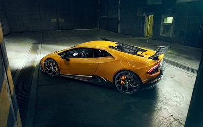 Lamborghini Huracan, 2018, Novitec, Perfomante, rear side view, yellow supercar, tuning Huracan, sports coupe, new yellow Huracan, Italian sports cars, Lamborghini