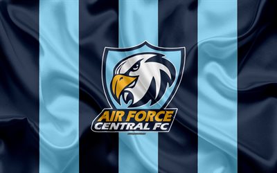 Air Force Central FC, 4k, logo, silk texture, Thai professional football club, blue flag, Thai League 1, Rangsit, Patum Thani, Thailand, football, Thai Premier League