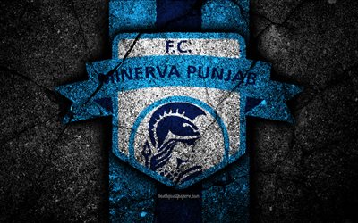 4k, Minerva Punjab FC, emblem, I-League, soccer, India, football club, Minerva Punjab, logo, asphalt texture, FC Minerva Punjab