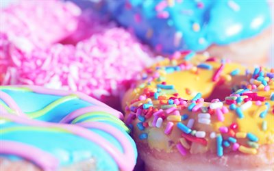 donuts, 4k, primer plano, dulces, pasteles
