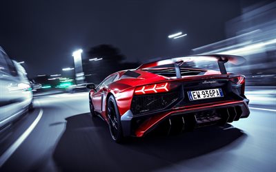 Lamborghini Aventador SV, 4k, raceway, 2018 auto, di notte, supercar Lamborghini