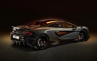 McLaren 600LT, 2019, gris coup&#233; deportivo, tuning, vista posterior, exterior, lujo, supercar, nuevo gris 600LT, coches deportivos Brit&#225;nicos de McLaren