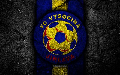 4k, Vysocina Jihlava FC, emblem, football, Czech football club, black stone, 1 Liga, Vysocina Jihlava, Czech Republic, Czech First League, soccer, FC Vysocina Jihlava