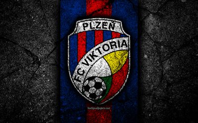 4k, Viktoria FC, emblem, football, Czech football club, black stone, 1 Liga, Viktoria Plzen, Czech Republic, asphalt textures, Czech First League, soccer, FC Viktoria