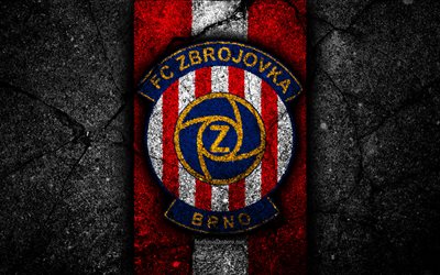 4k, Zbrojovka FC, emblem, football, Czech football club, black stone, 1 Liga, Zbrojovka Brno, Czech Republic, asphalt textures, Czech First League, soccer, FC Zbrojovka
