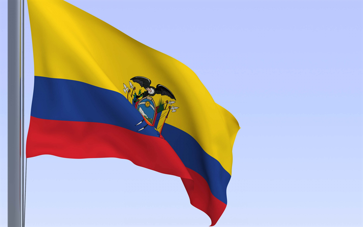 Bandiera dell&#39;Ecuador, 3d, bandiera, simbolo statale, Ecuador, albero, America del Sud