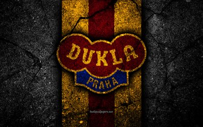 4k, Dukla FC, emblem, football, Czech football club, black stone, 1 Liga, Dukla Praha, Czech Republic, asphalt textures, Czech First League, soccer, FC Dukla