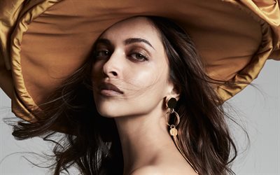 Deepika Padukone, portrait, photoshoot, brown hat, face, beautiful woman, Indian actress, Bollywood, Hollywood