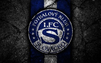 4k, Slovacko FC, emblem, football, Czech football club, black stone, 1 Liga, Slovacko, Czech Republic, asphalt textures, Czech First League, soccer, FC Slovacko
