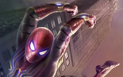 Spiderman, fan sanat, 2018 film, süper kahraman, Örümcek Adam, Sonsuz Savaş, uçan Spiderman Avengers