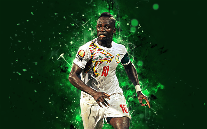 4k, Sadio Mane, abstract art, Senegal National Team, fan art, Mane, soccer, footballers, neon lights, Senegalese football team