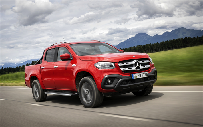 Mercedes-Benz X-Class, 2018, red pickup truck, front view, German SUV, new red X-Class, Mercedes