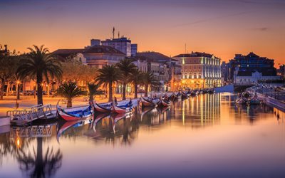 Ria de Aveiro, lagon, bateau, soir&#233;e, coucher du soleil, Oc&#233;an Atlantique, sur la c&#244;te, Portugal