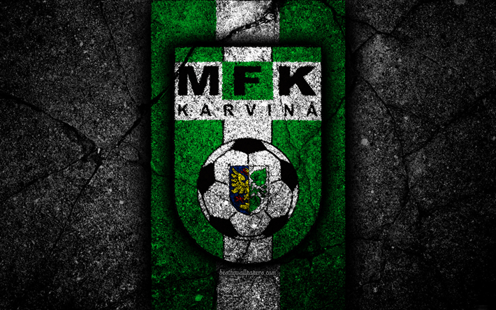 4k, Karvina FC, emblem, football, Czech football club, black stone, 1 Liga, Karvina, Czech Republic, asphalt textures, Czech First League, soccer, FC Karvina