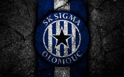 4k, Sigma FC, emblem, fotboll, Tjeckiska football club, svart sten, 1 League, Sigma, Tjeckiska Republiken, asfalt texturer, Tjeckiska Ligan, FC Sigma