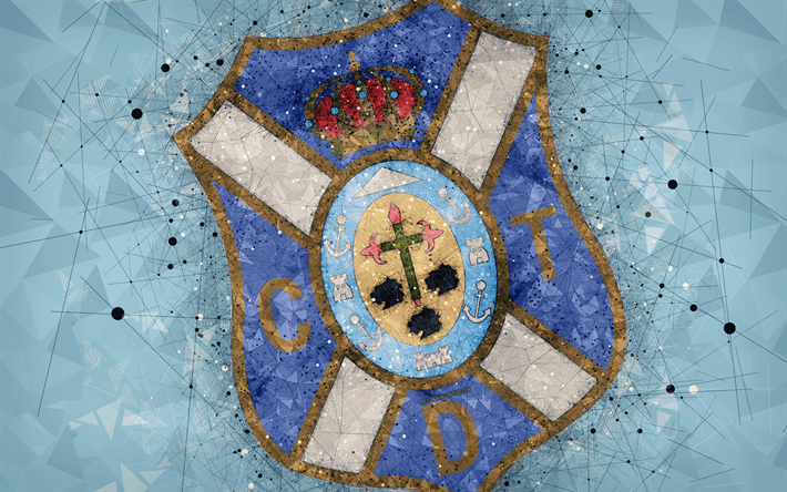 CD Tenerife, 4k, art g&#233;om&#233;trique, logo, abstrait bleu fond, espagnol, club de football, l&#39;embl&#232;me, le LaLiga2, Segunda Division B, Santa Cruz de Tenerife, Espagne, football, art cr&#233;atif, Tenerife FC