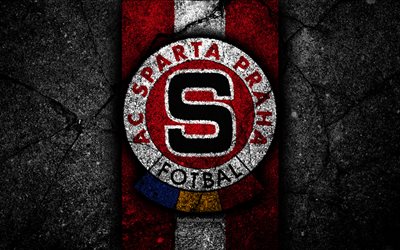 4k, Sparta FC, emblem, football, Czech football club, black stone, 1 Liga, Sparta Prague, Czech Republic, asphalt textures, Czech First League, soccer, FC Sparta