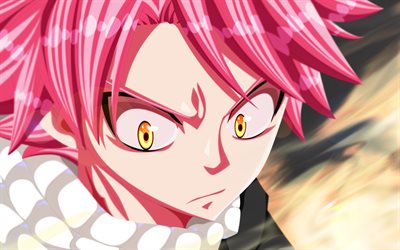 Natsu Dragneel, portrait, personnage, manga, cheveux roses, Fairy Tail