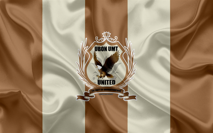 Ubon UMT United FC, 4k, el logotipo de seda de la textura, Thai club de f&#250;tbol, el marr&#243;n de la bandera, Tailandesa de la Liga 1, Ubon Ratchathani, Tailandia, el f&#250;tbol, la Thai Premier League, Ubon FC