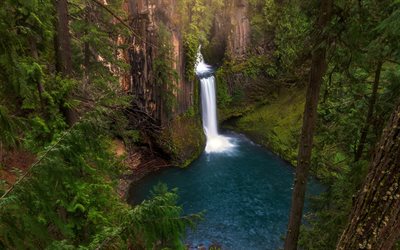 Toketee Falls, North Umpqua River, rock, waterfall, lake, Douglas County, Oregon, USA