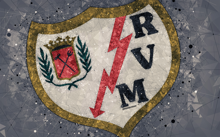 El Rayo Vallecano, 4k, el arte geom&#233;trico, logotipo, gris abstracto de fondo, club de f&#250;tbol espa&#241;ol, el emblema, LaLiga2, Segunda Divisi&#243;n B, Madrid, Espa&#241;a, f&#250;tbol, arte creativo