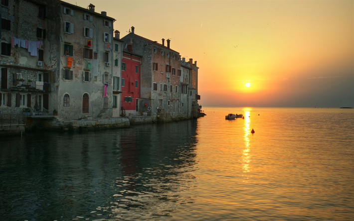 Rovinj, Croatia, sunset, sea, Istria, Adriatic Sea